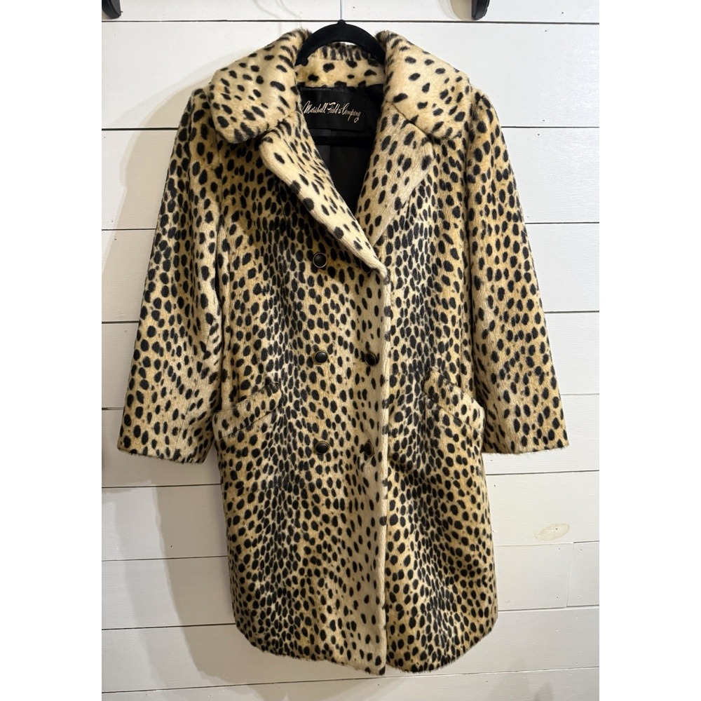 VTG 1950's 1960's Faux Fur Leopard Print Coat Marshall Field & Company M/L